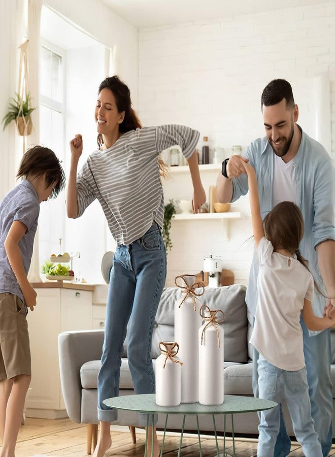 PUREZENTO مجموعة مزهريات PUREZENTO الرومانية البيضاء العتيقة - 3 قطع | مزهريات مزخرفة على شكل زجاجة مع فيونكة من الخيوط للديكور الريفي، وديكور المنزل الريفي، وديكور المنزل | مزهريات مميزة لغرفة المعيشة، وطاولة الطعام، وتزيين المكتب - Image 2